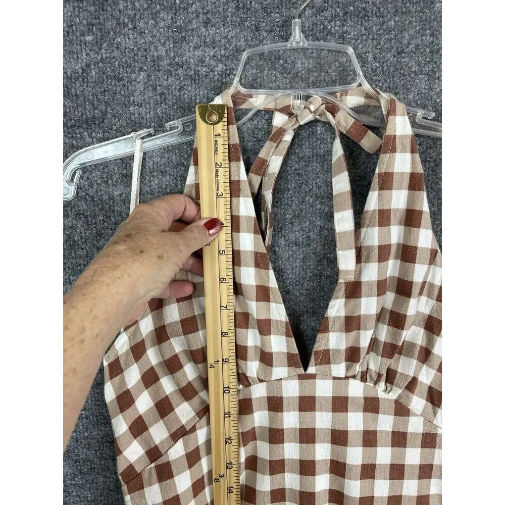 Free People Cecil Flounce Hem Cotton Blend Halter Plaid Minidress Size M - Picture 4 of 11